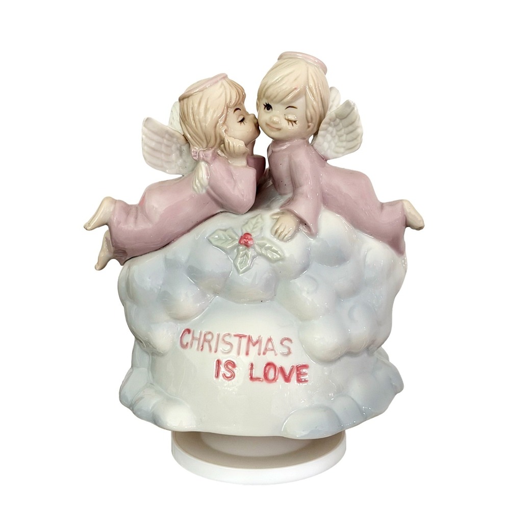 Vtg. Christmas Angels Music Box 1989 Works Plays "Jesus Loves Me"  6.25"